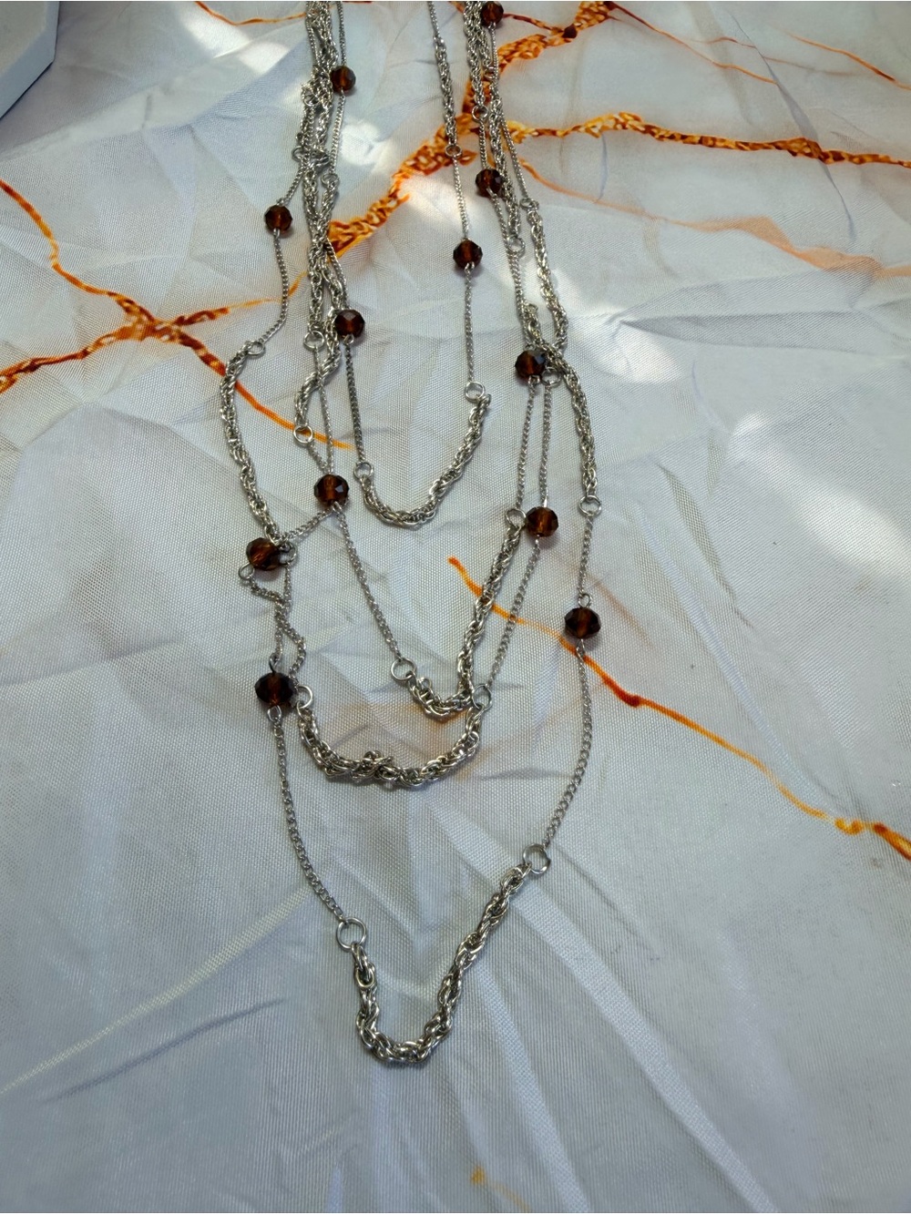 Open for Opulence Silver/Brown gem necklace and Earrings set